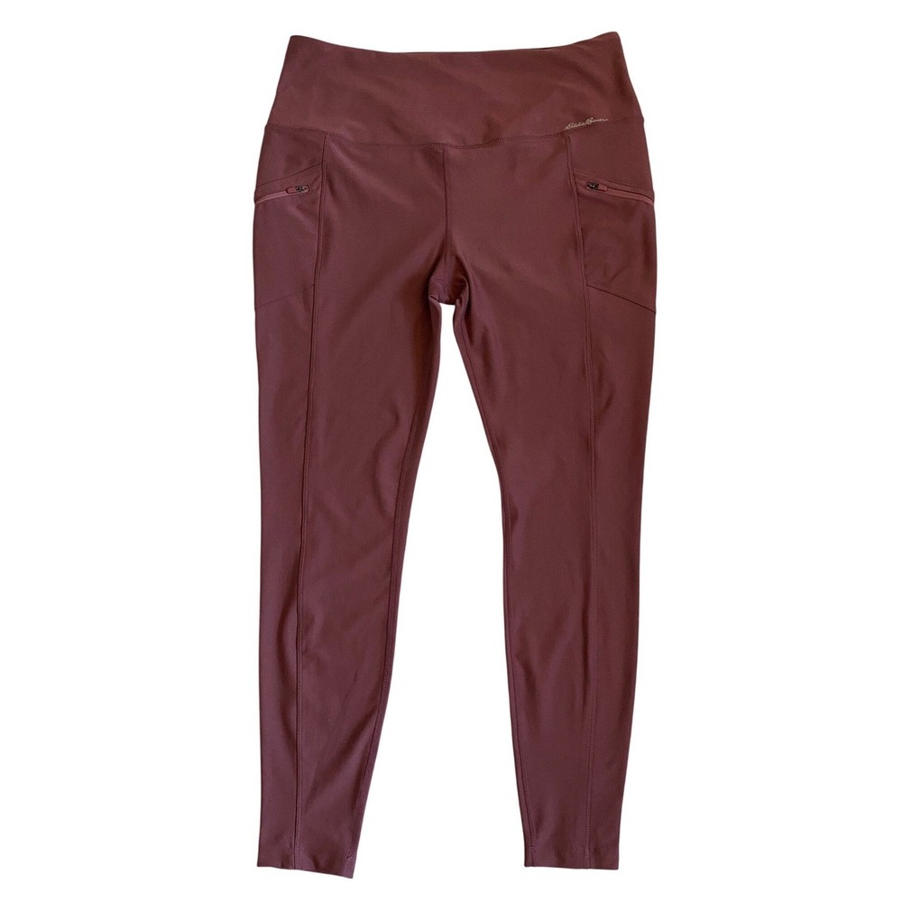 Eddie Bauer Womens Trail Tight Leggings Mauve Plum Zipper Pockets Large EUC